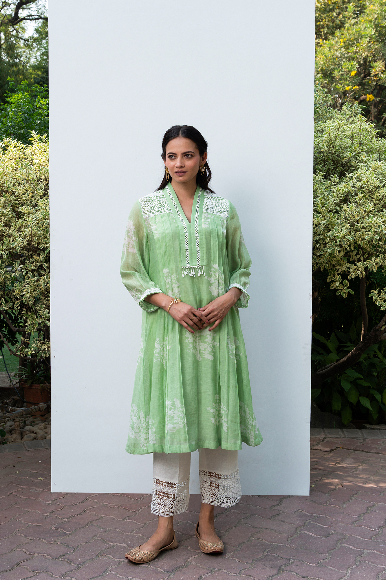 Apple Green Pleated Chanderi Kiki Kurta