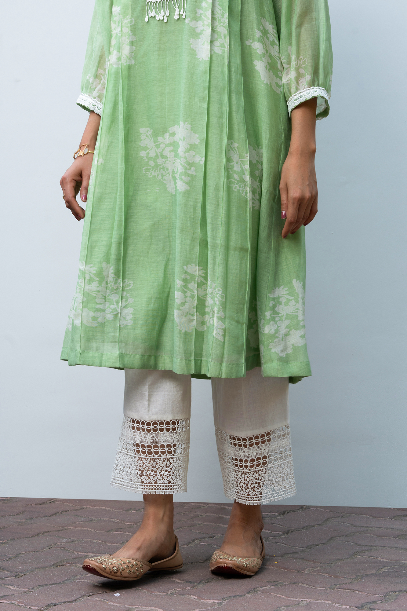 Apple Green Pleated Chanderi Kiki Kurta