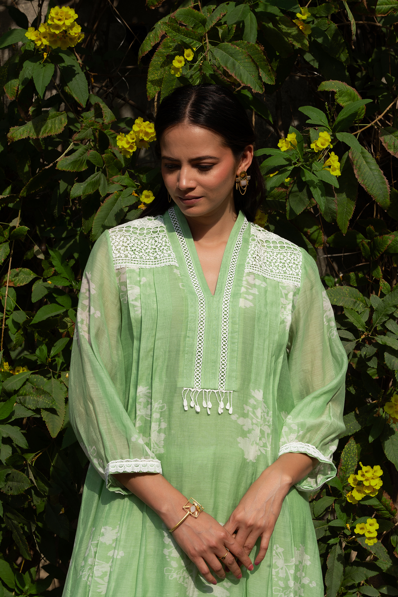 Apple Green Pleated Chanderi Kiki Kurta