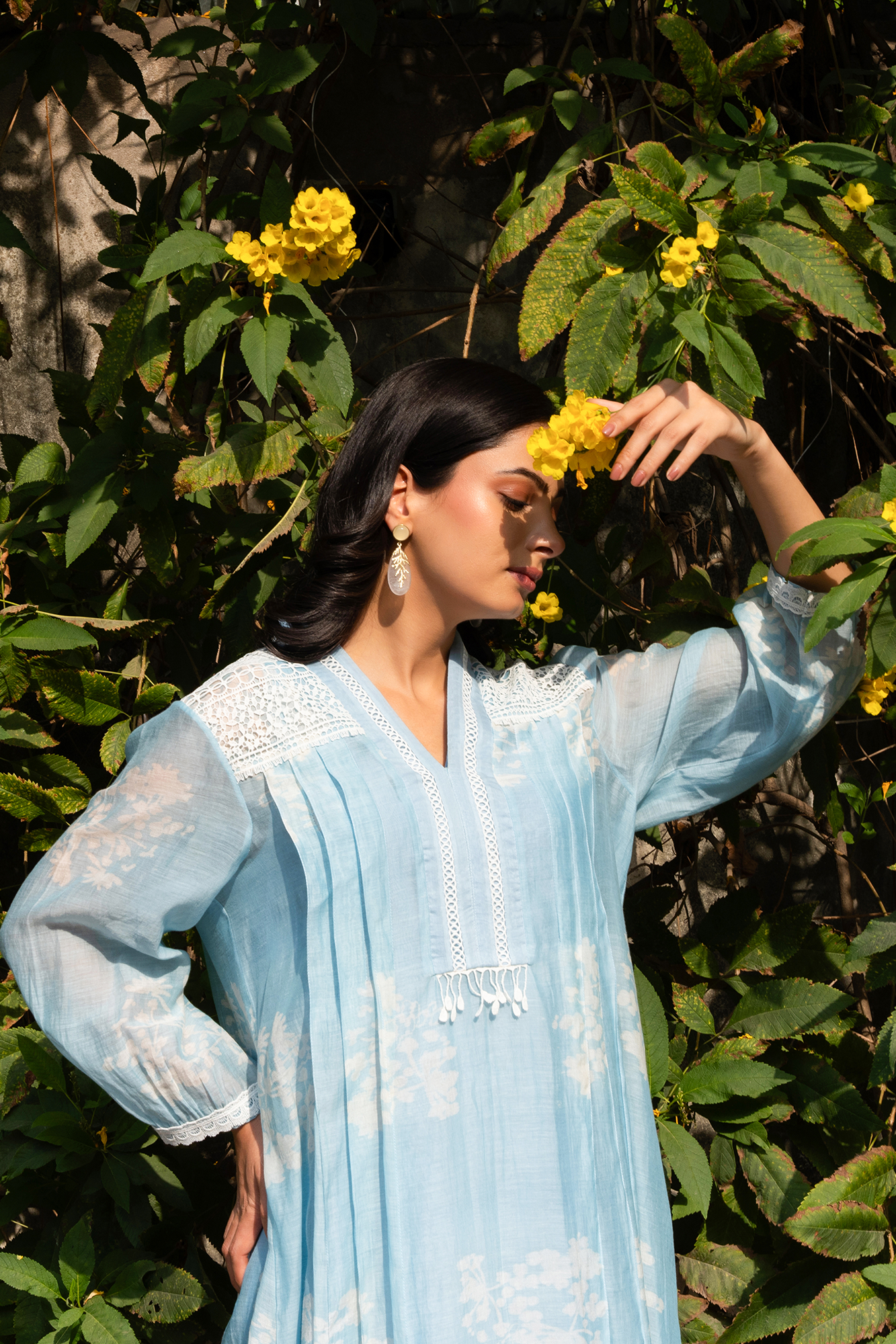 Powder Blue Pleated Chanderi Kiki Kurta Set