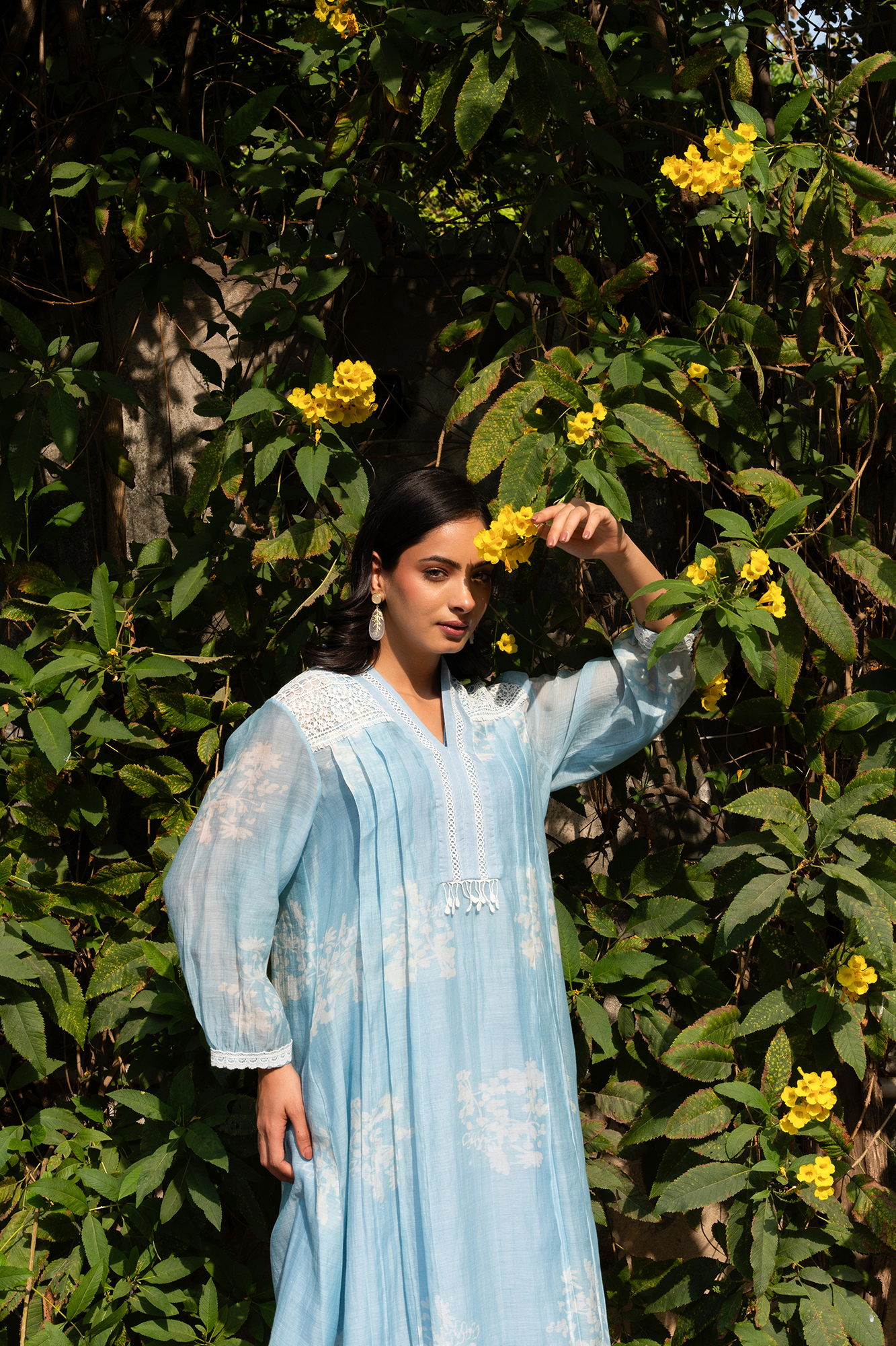 Powder Blue Pleated Chanderi Kiki Kurta Set
