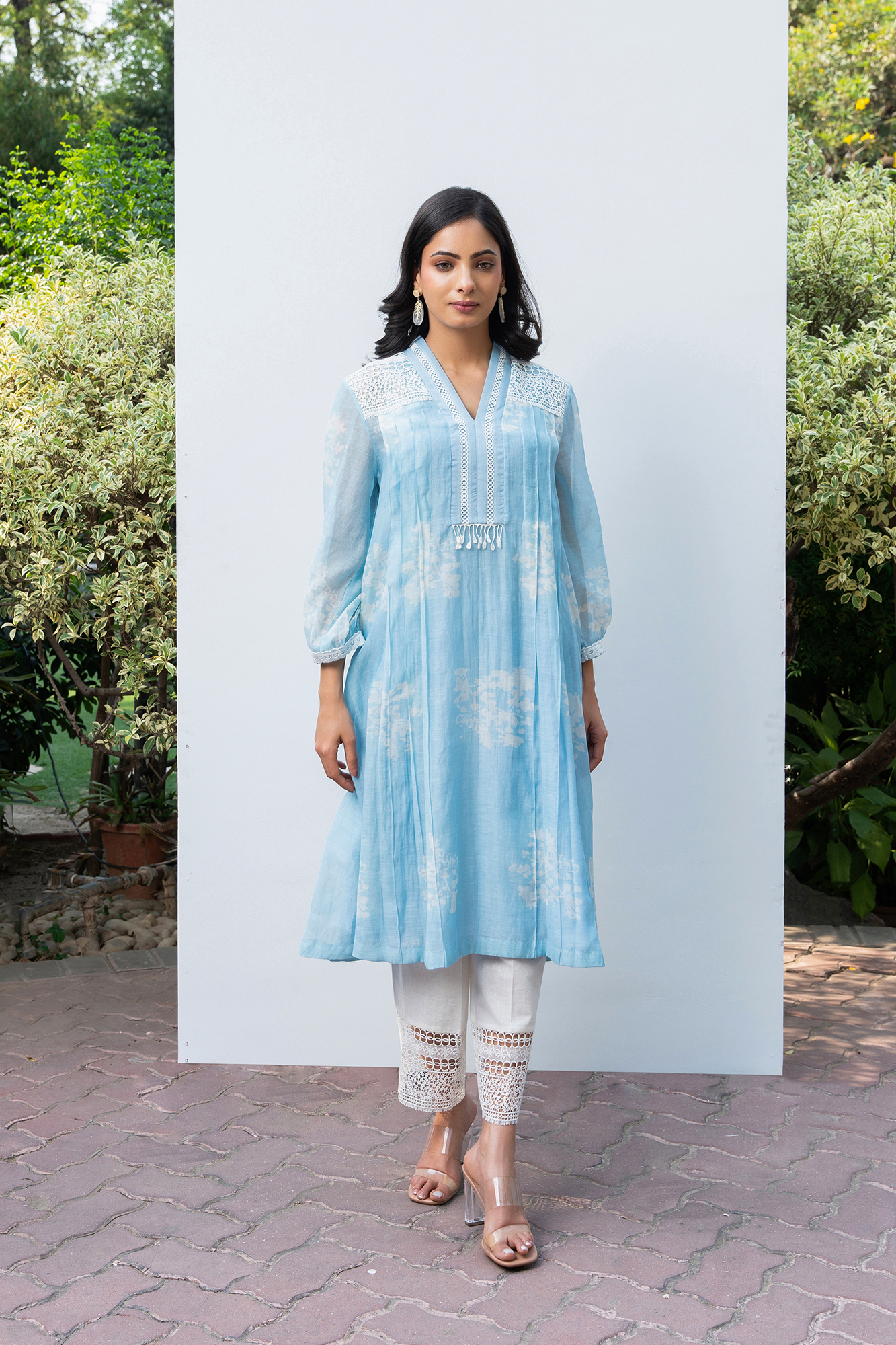 Powder Blue Pleated Chanderi Kiki Kurta Set