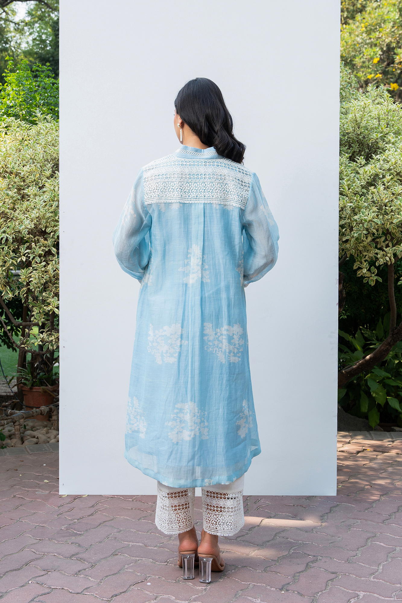 Powder Blue Pleated Chanderi Kiki Kurta Set