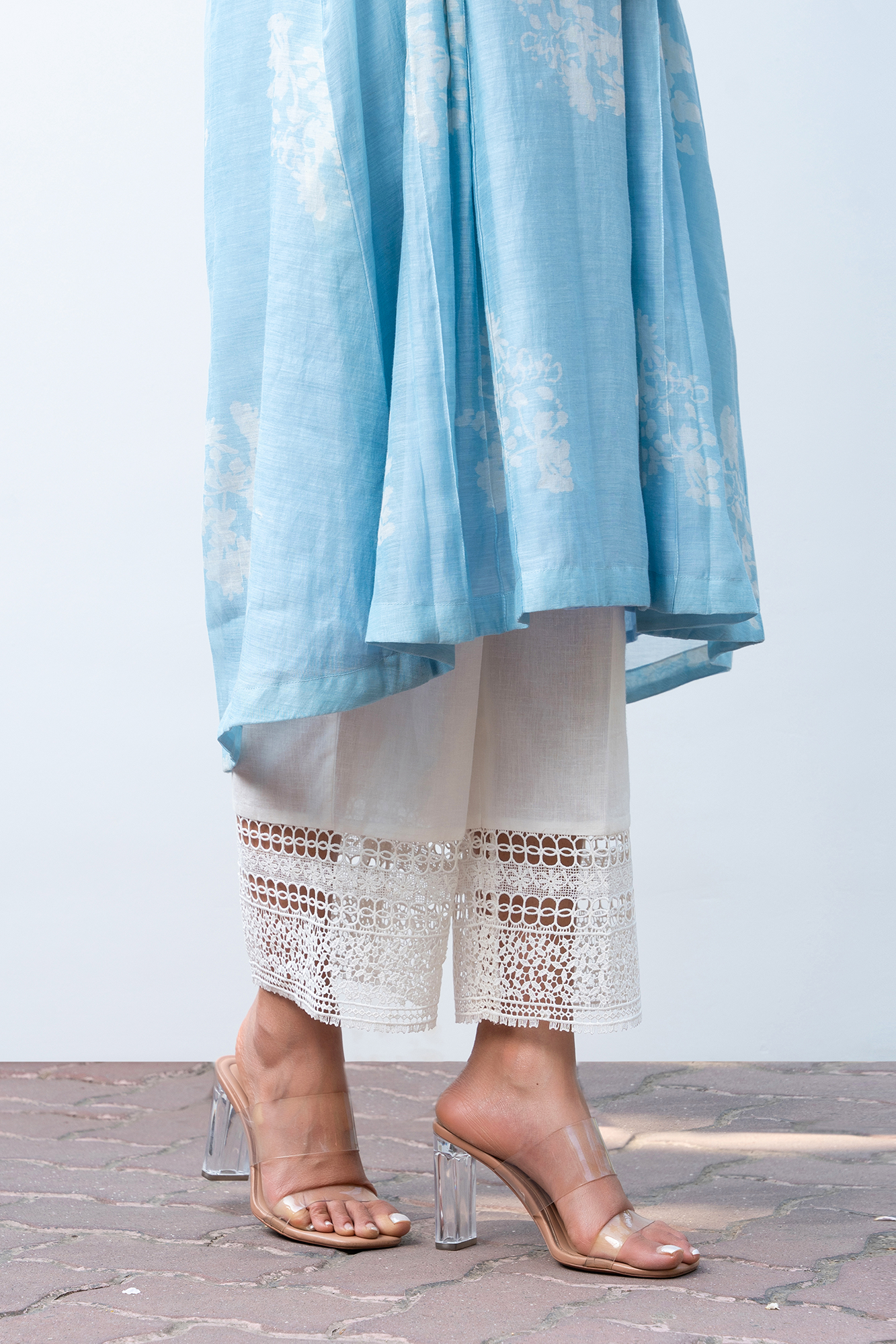 Powder Blue Pleated Chanderi Kiki Kurta Set