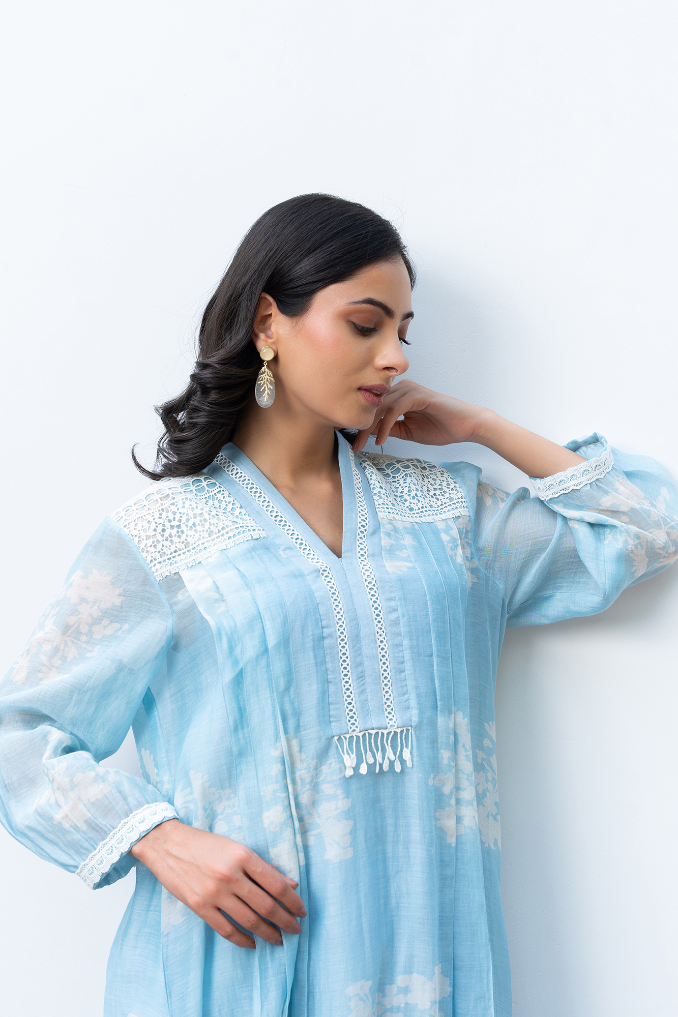 Powder Blue Pleated Chanderi Kiki Kurta Set