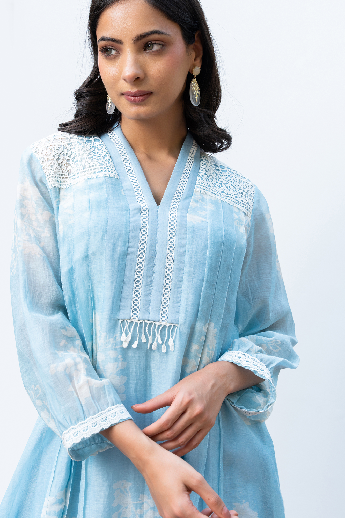 Powder Blue Pleated Chanderi Kiki Kurta Set