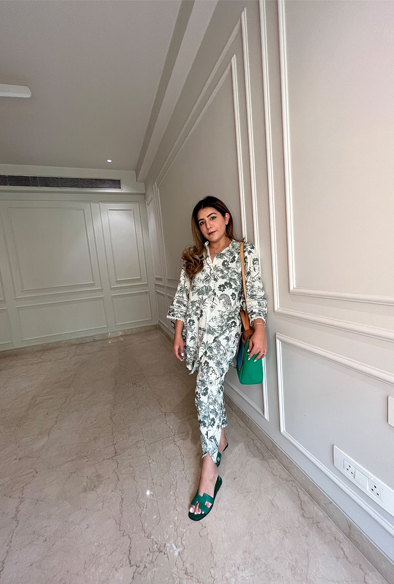 Meghna Pahwa In Green French Print Daisy Co-ord Set