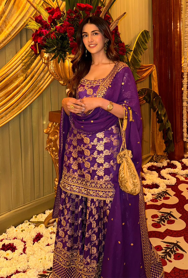 Meher Taluja In Purple Banarsi Hoor Gharara Set