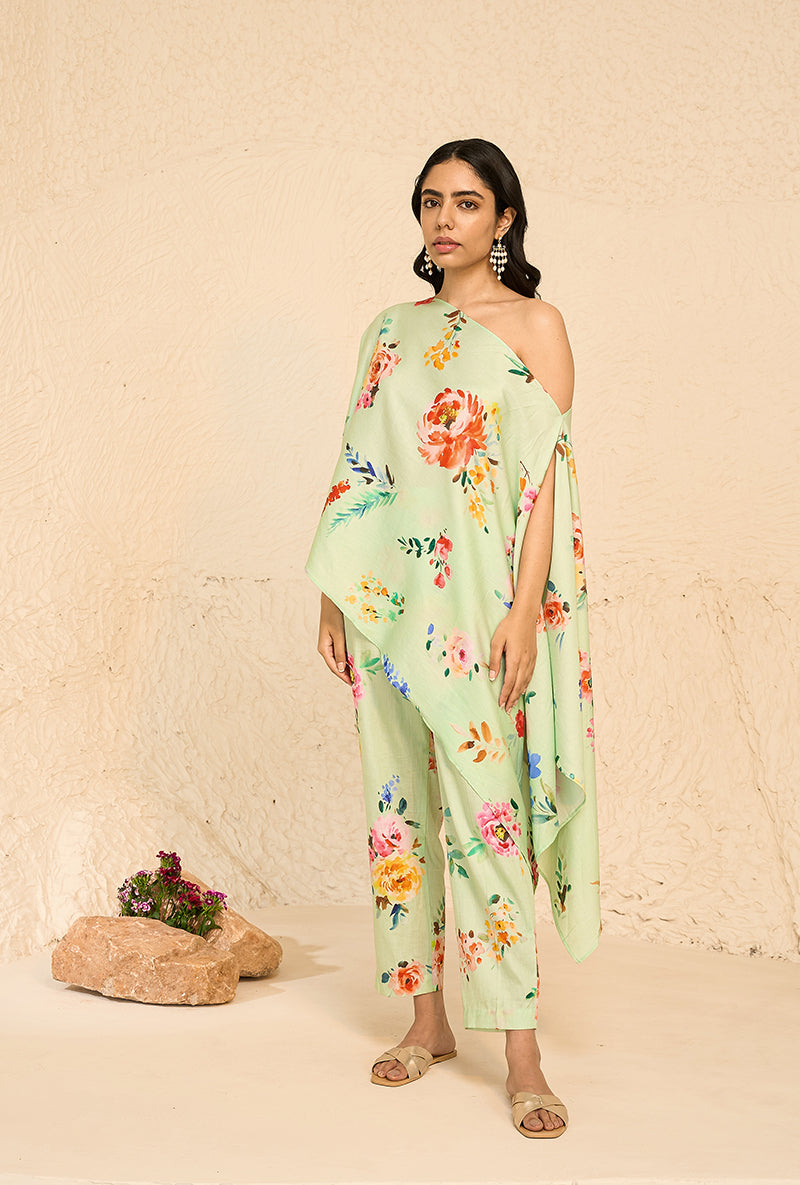 Mint Off-shoulder Bliss Kaftan Set