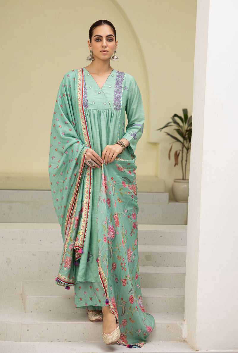 Sea Green Overlap Yoke Reyah Kurta Set