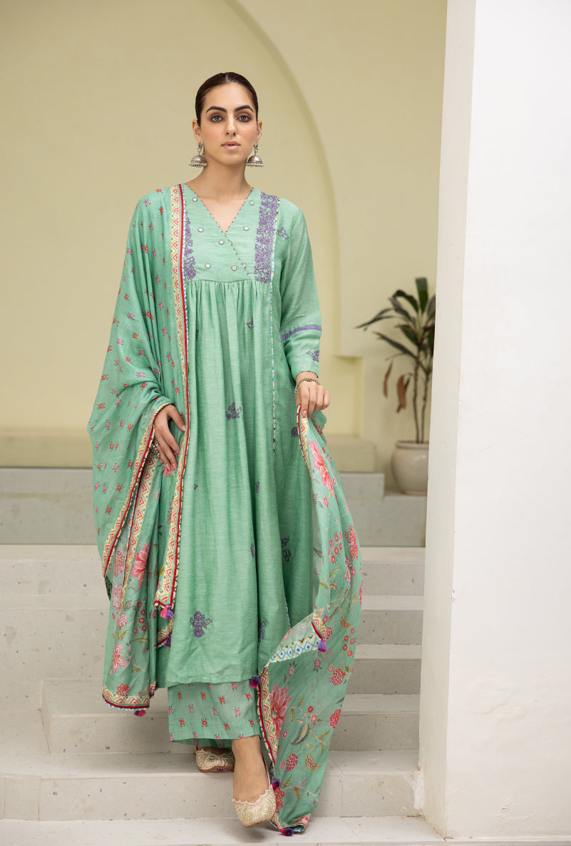 Sea Green Overlap Yoke Reyah Kurta Set