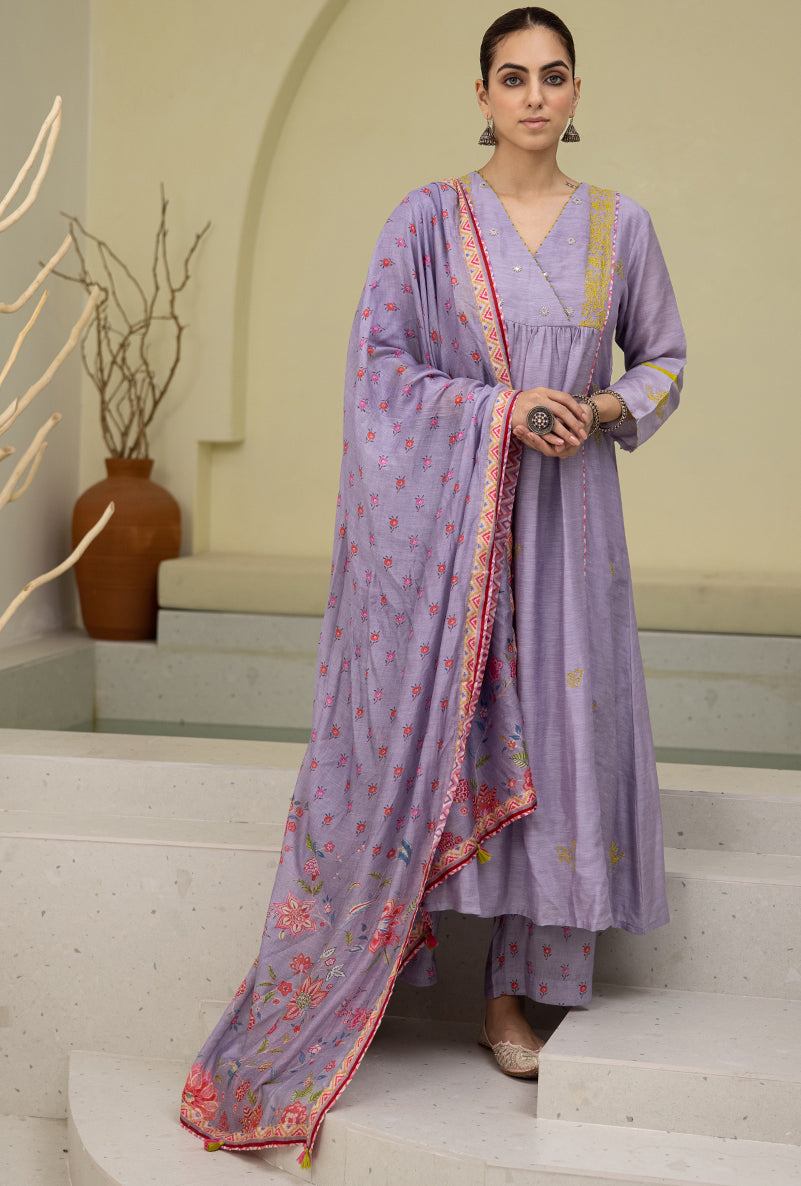 Lilac Overlap Yoke Reyah Kurta Set