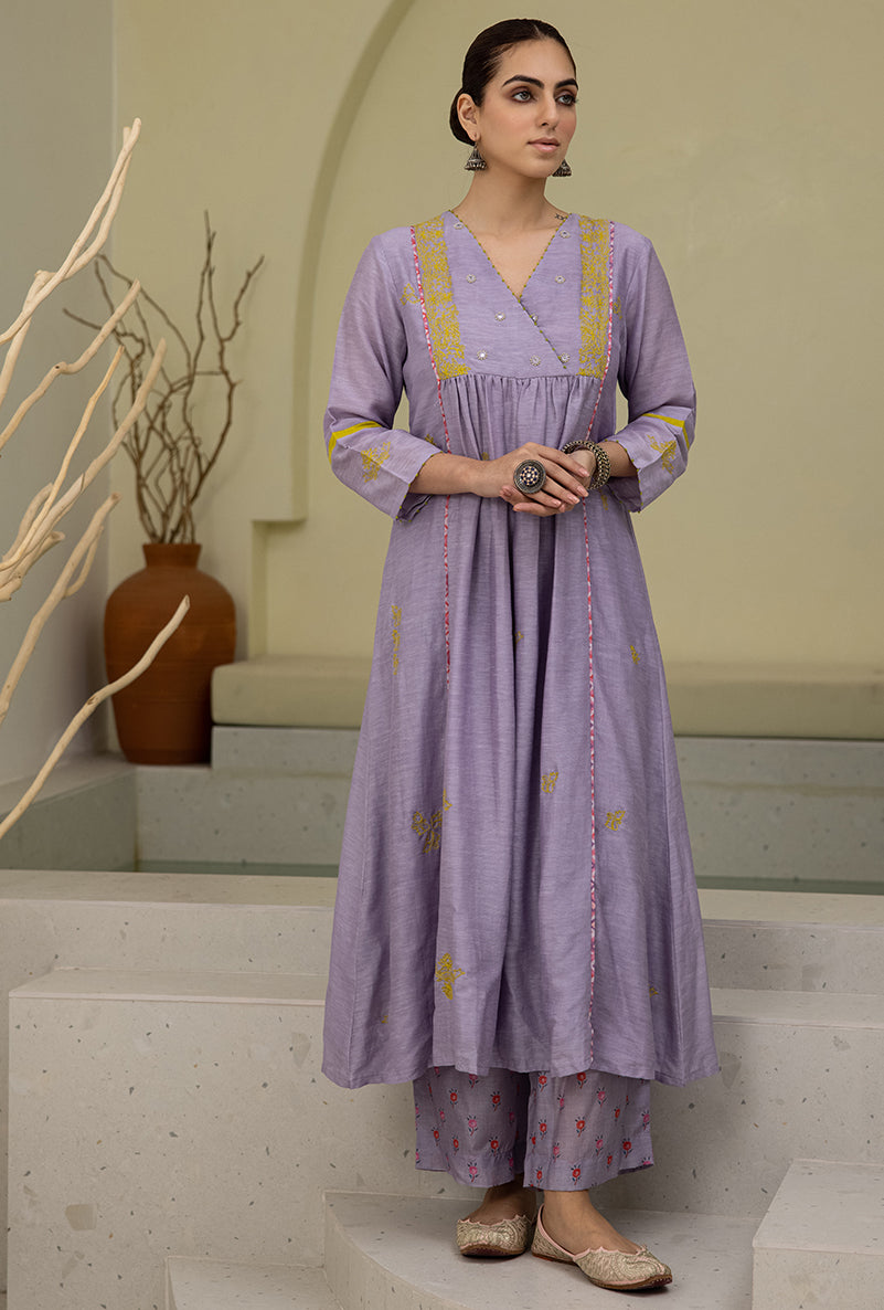 Lilac Overlap Yoke Reyah Kurta Set