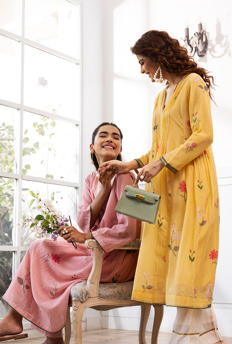 Lemon Yellow Pleated Dahlia Kurta Set