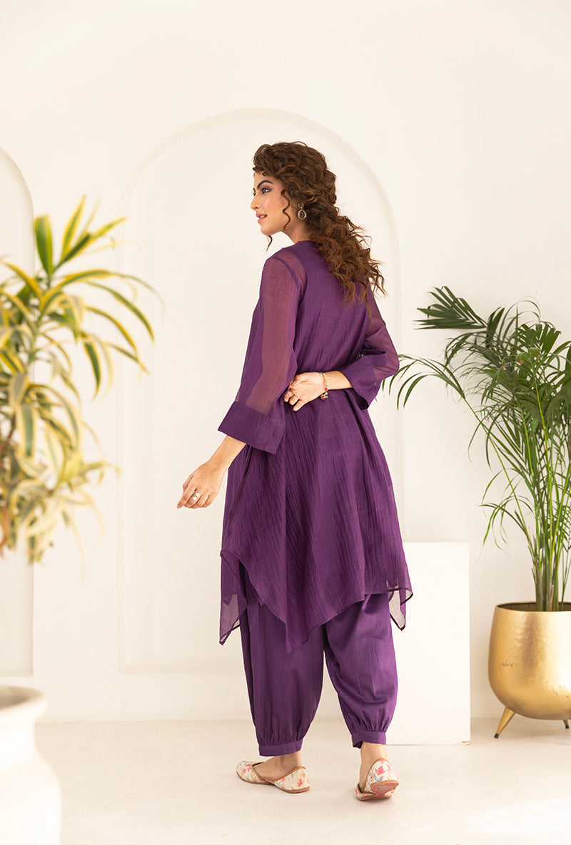 Purple Sequin Neck Work Asymmetrical Ruhi Kurta Set
