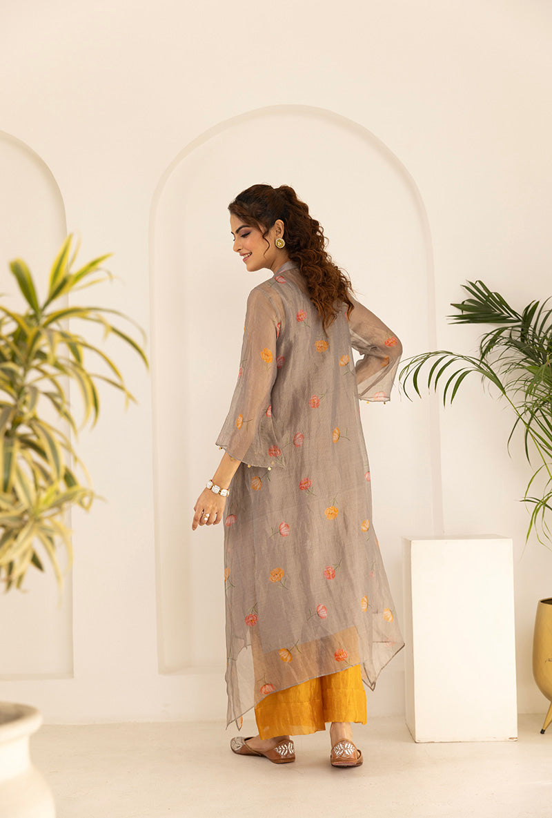 Grey All Over Printed Tissue Ruhi Kurta Set