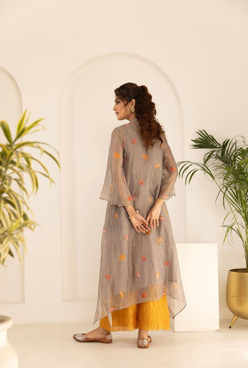 Grey All Over Printed Tissue Ruhi Kurta Set