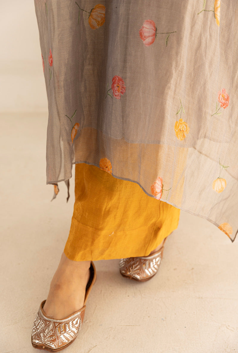 Grey All Over Printed Tissue Ruhi Kurta Set