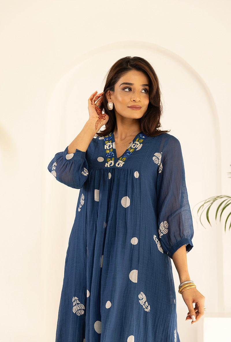Blue Polka Hand Block Print Ruhi Kurta Set