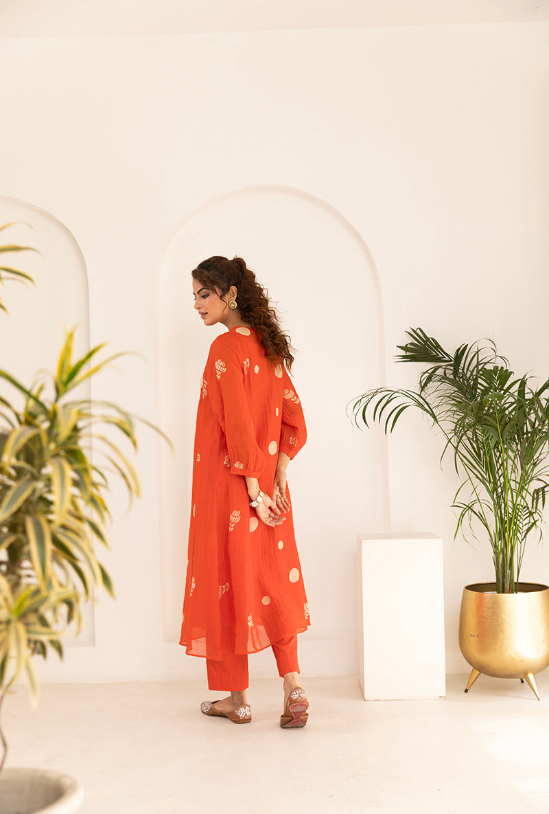 Mehal Kejriwal in Orange Polka  Hand Block Print Ruhi Kurta Set