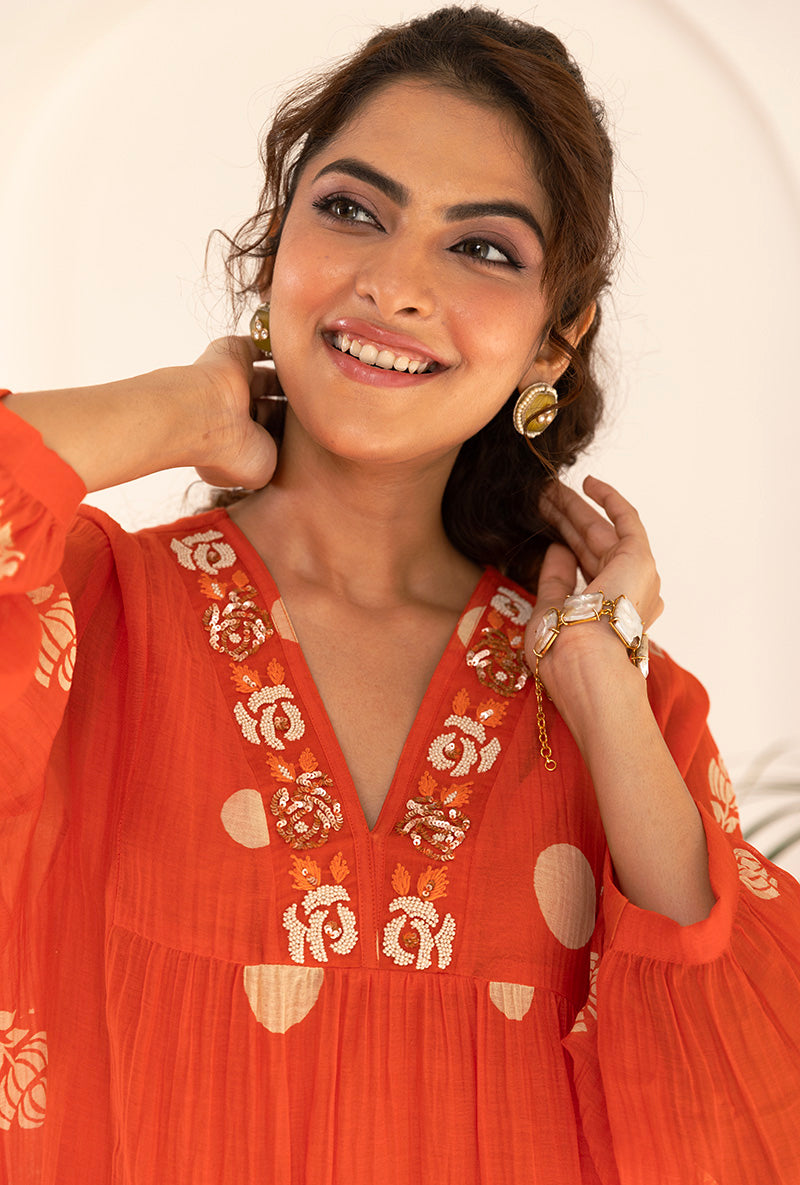 Mehal Kejriwal in Orange Polka  Hand Block Print Ruhi Kurta Set