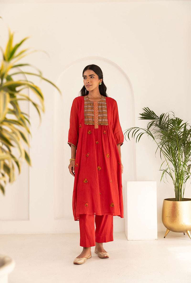 Red French Knot Ruhi Kurta Set