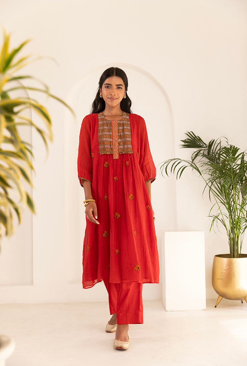 Red French Knot Ruhi Kurta Set