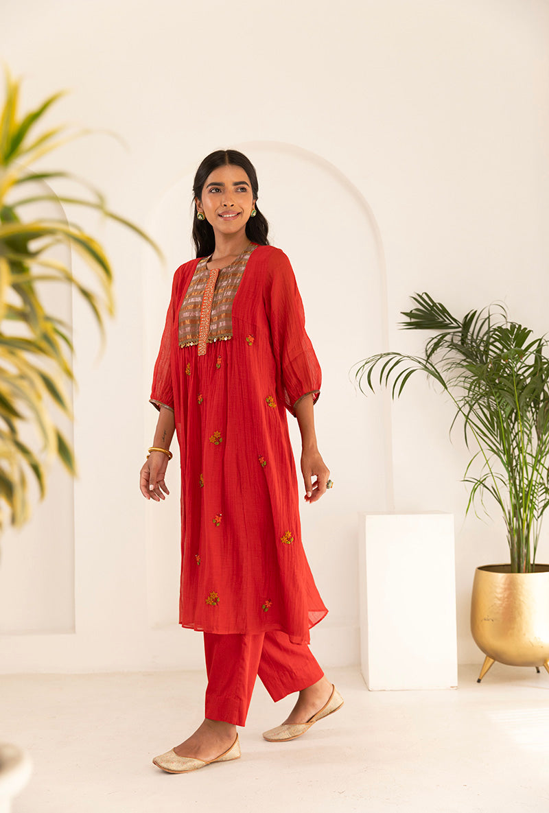 Red French Knot Ruhi Kurta Set