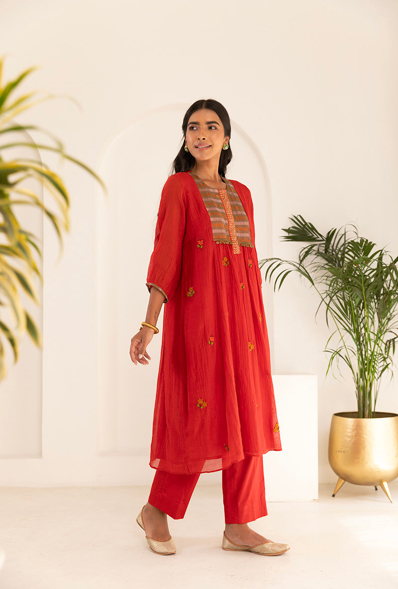 Red French Knot Ruhi Kurta Set