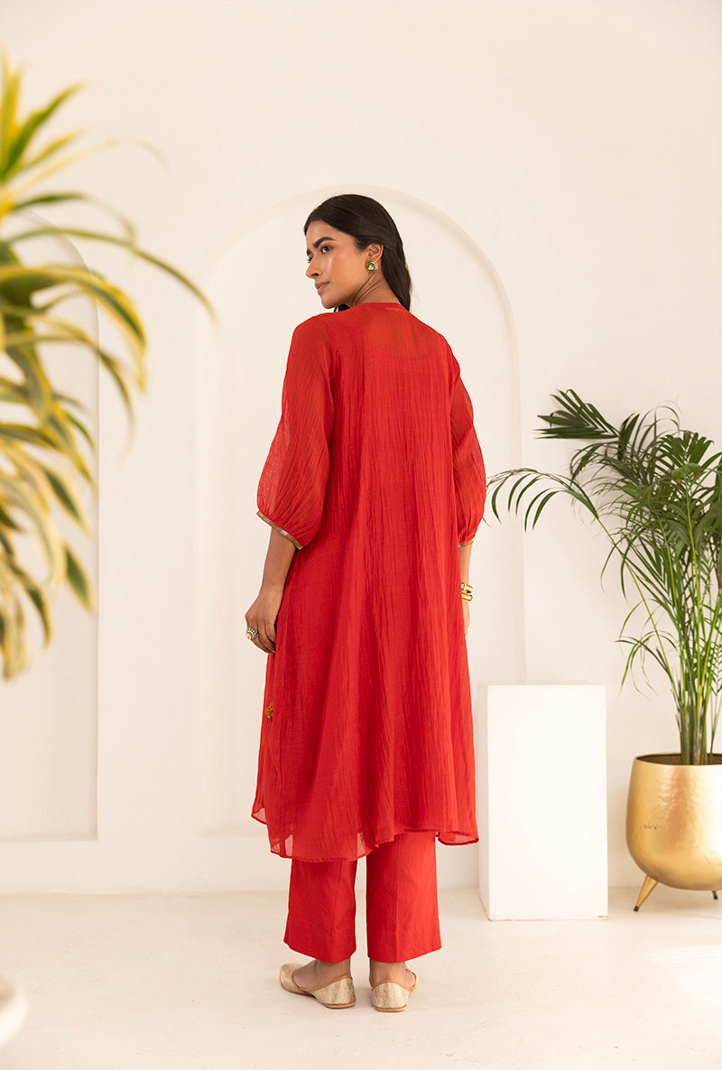 Red French Knot Ruhi Kurta Set