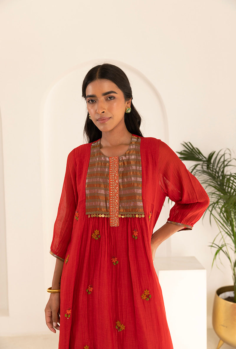Red French Knot Ruhi Kurta Set