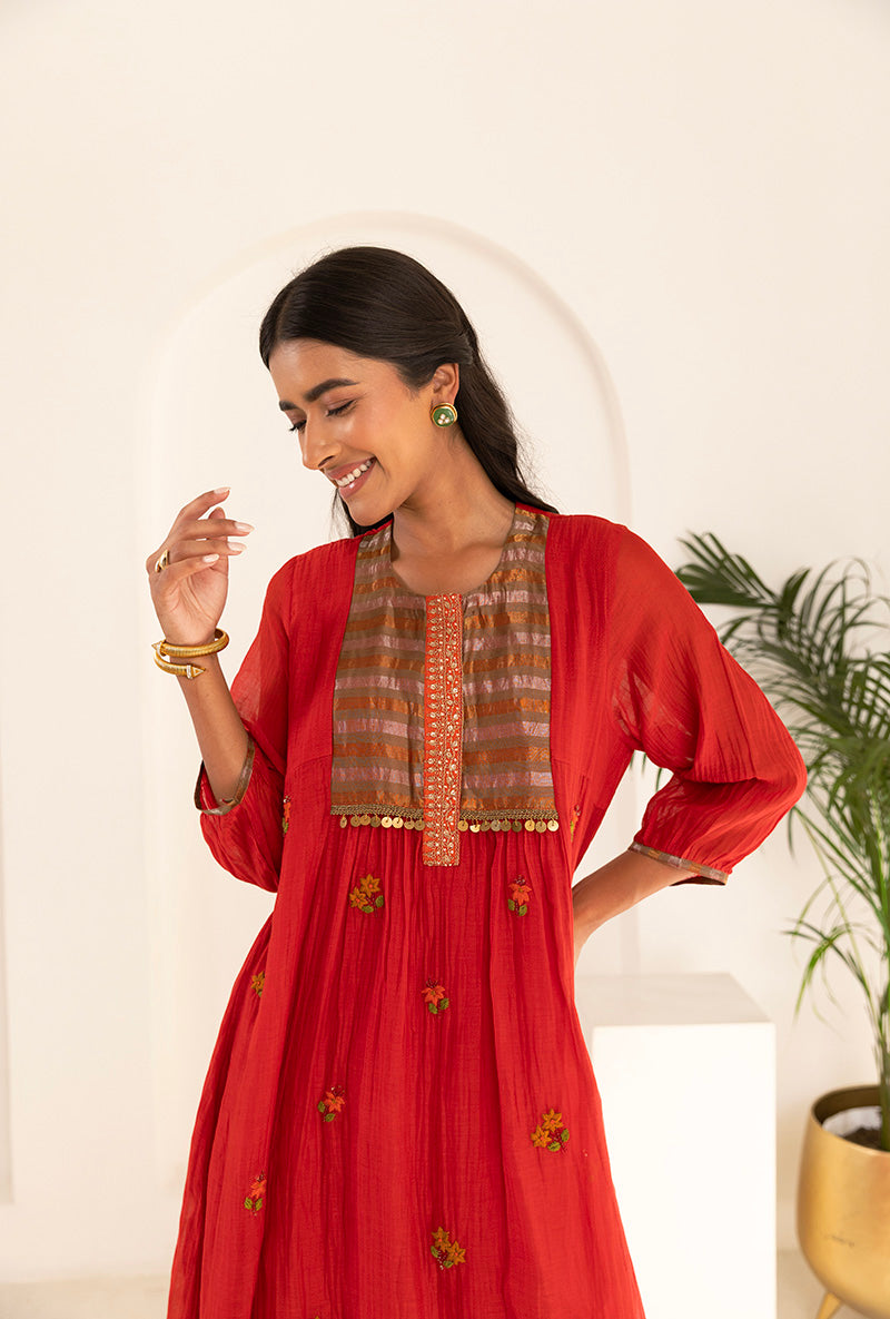 Red French Knot Ruhi Kurta Set