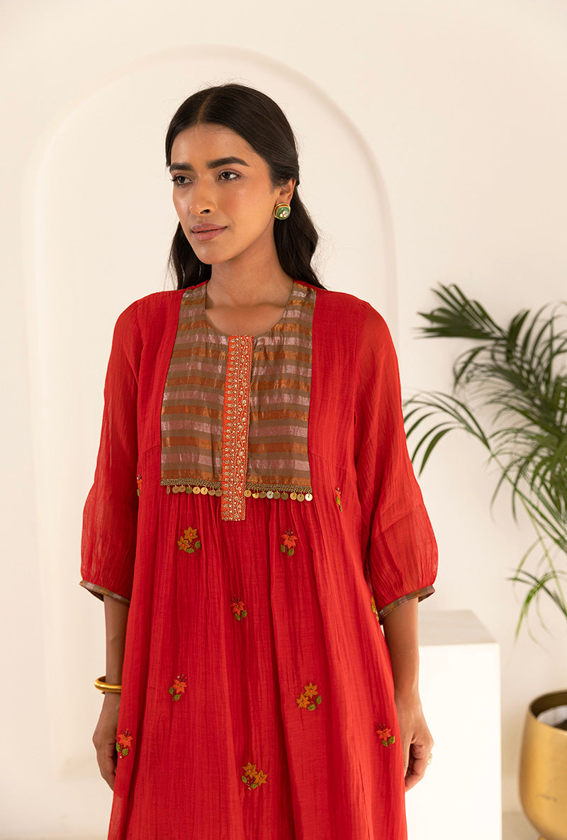 Red French Knot Ruhi Kurta Set