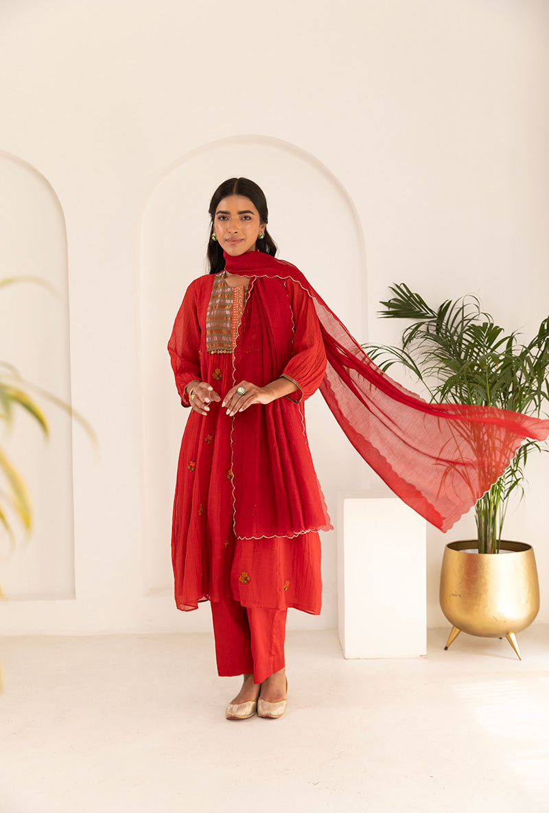 Red French Knot Ruhi Kurta Set