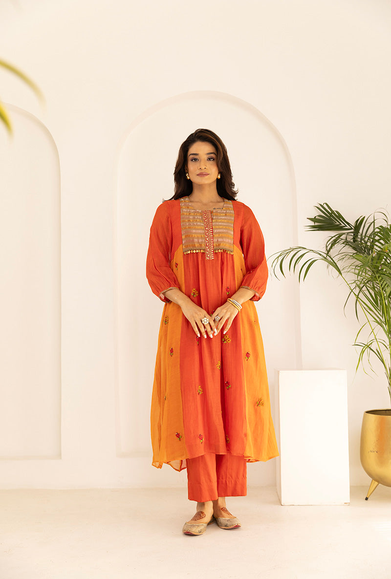 Orange French Knot Ruhi Kurta Set