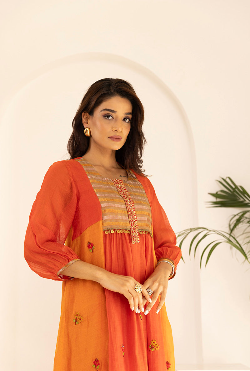 Orange French Knot Ruhi Kurta Set