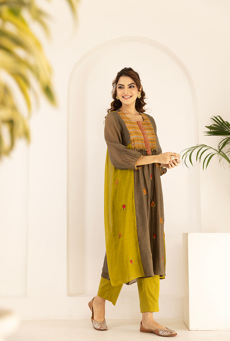 Olive French Knot Ruhi Kurta Set