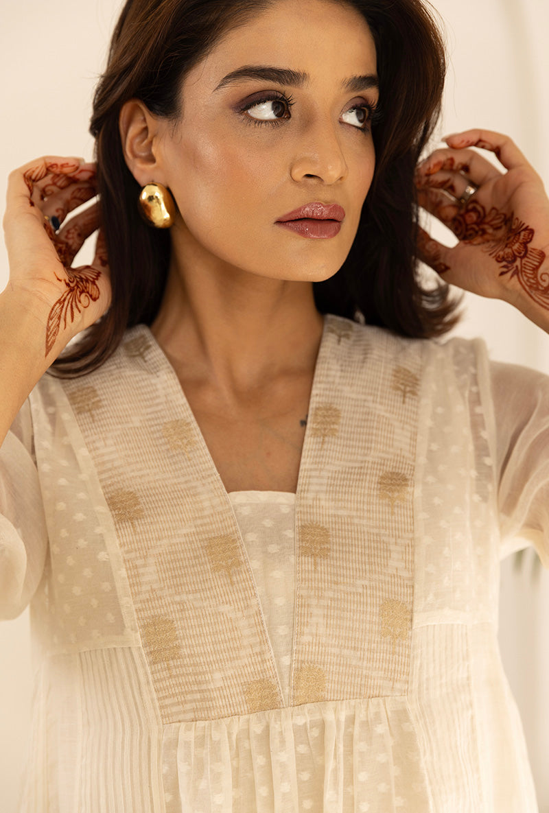 Ivory Jacquard Panel Ruhi Anarkali Kurta Set