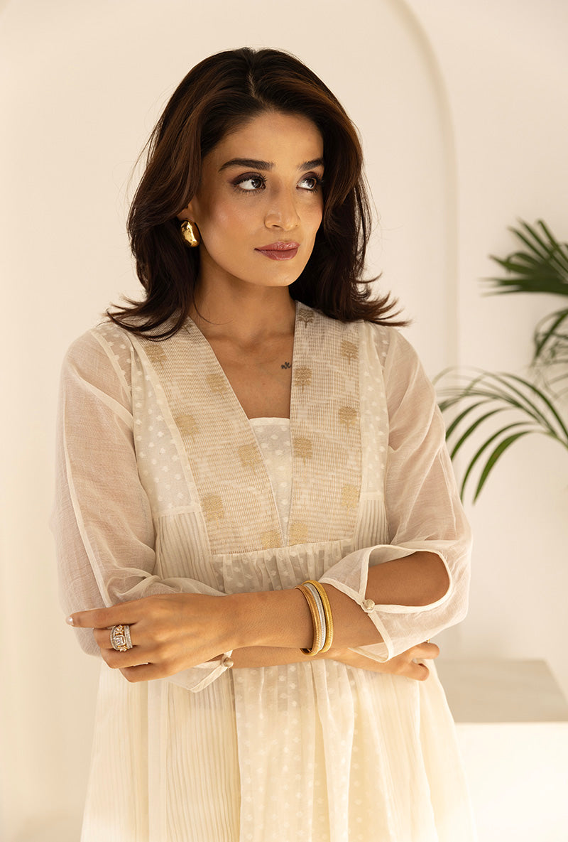 Ivory Jacquard Panel Ruhi Anarkali Kurta Set