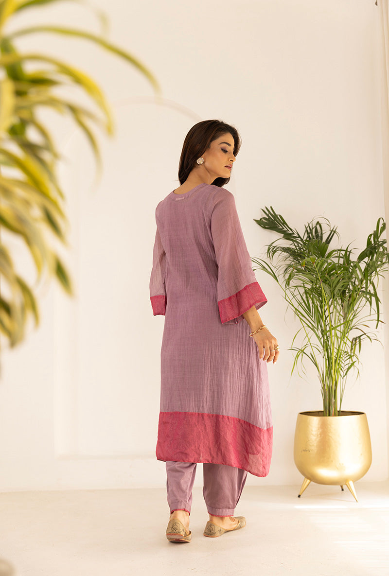 Lavender Sequin Floral Yoke Ruhi Kurta Set