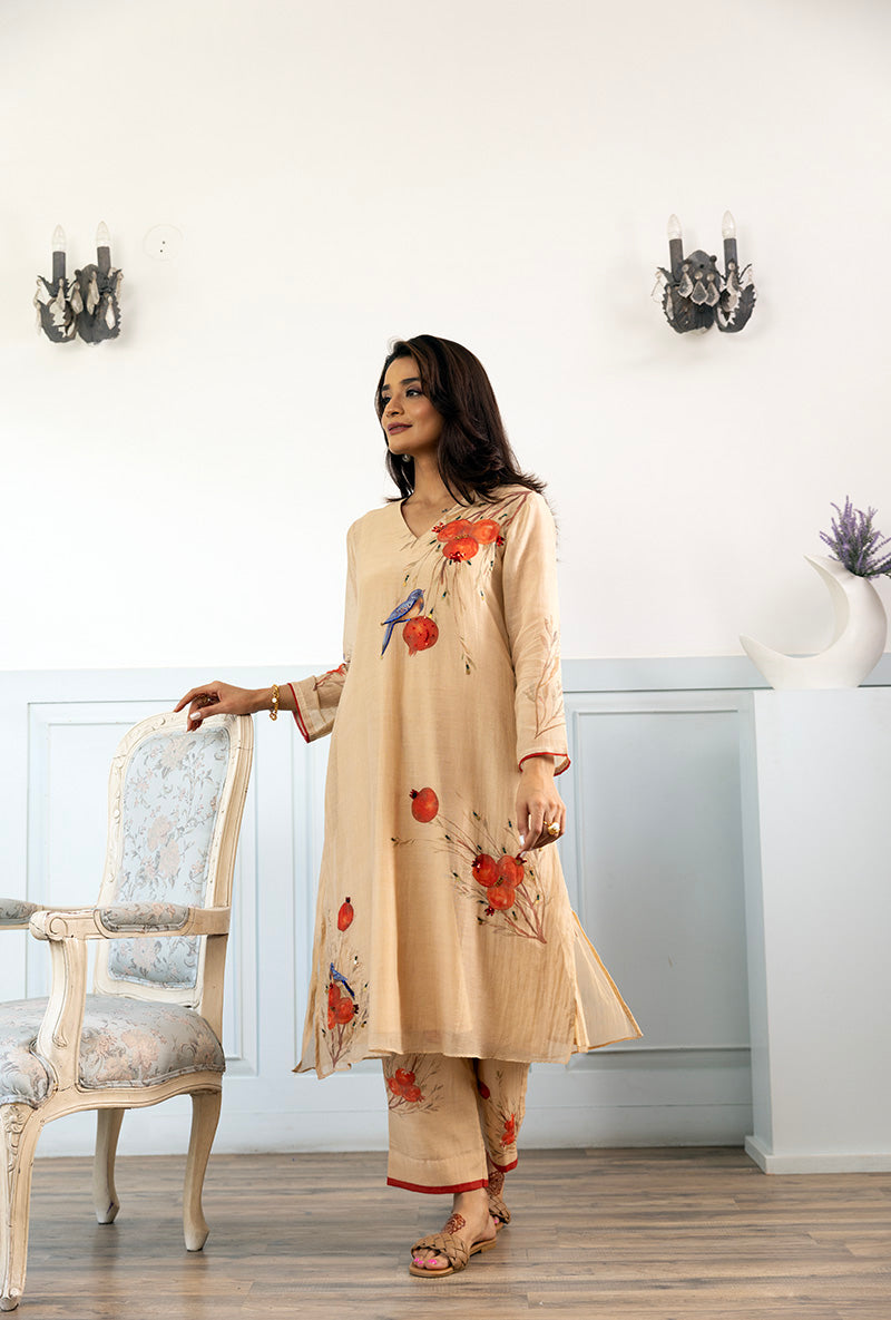 Beige Anaar Embellished Dahlia Kurta Set