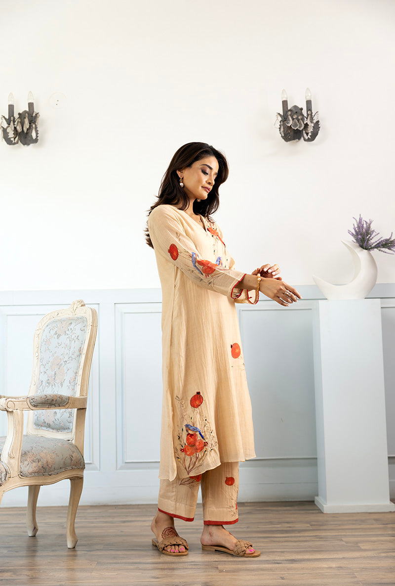 Beige Anaar Embellished Dahlia Kurta Set
