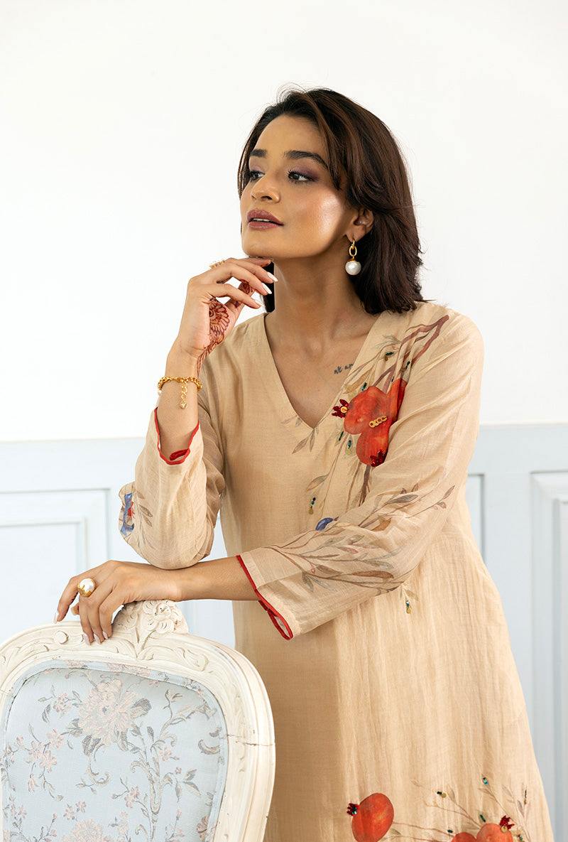 Beige Anaar Embellished Dahlia Kurta Set
