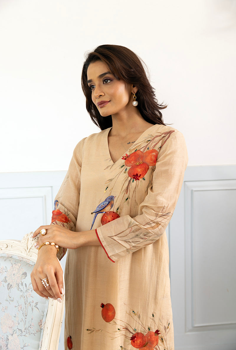 Beige Anaar Embellished Dahlia Kurta Set