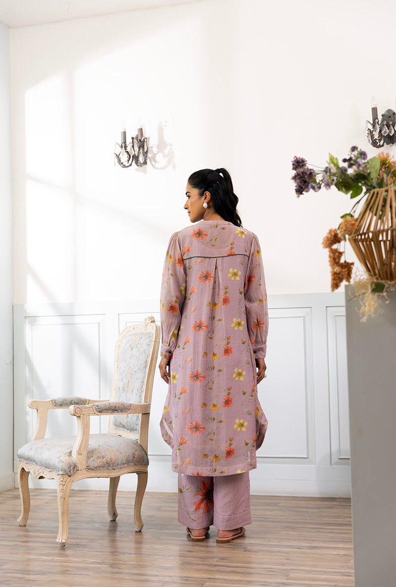 Lavender Printed Dahlia Kurta Set