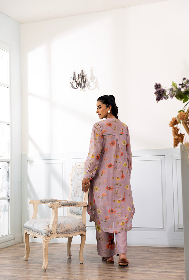 Lavender Printed Dahlia Kurta Set