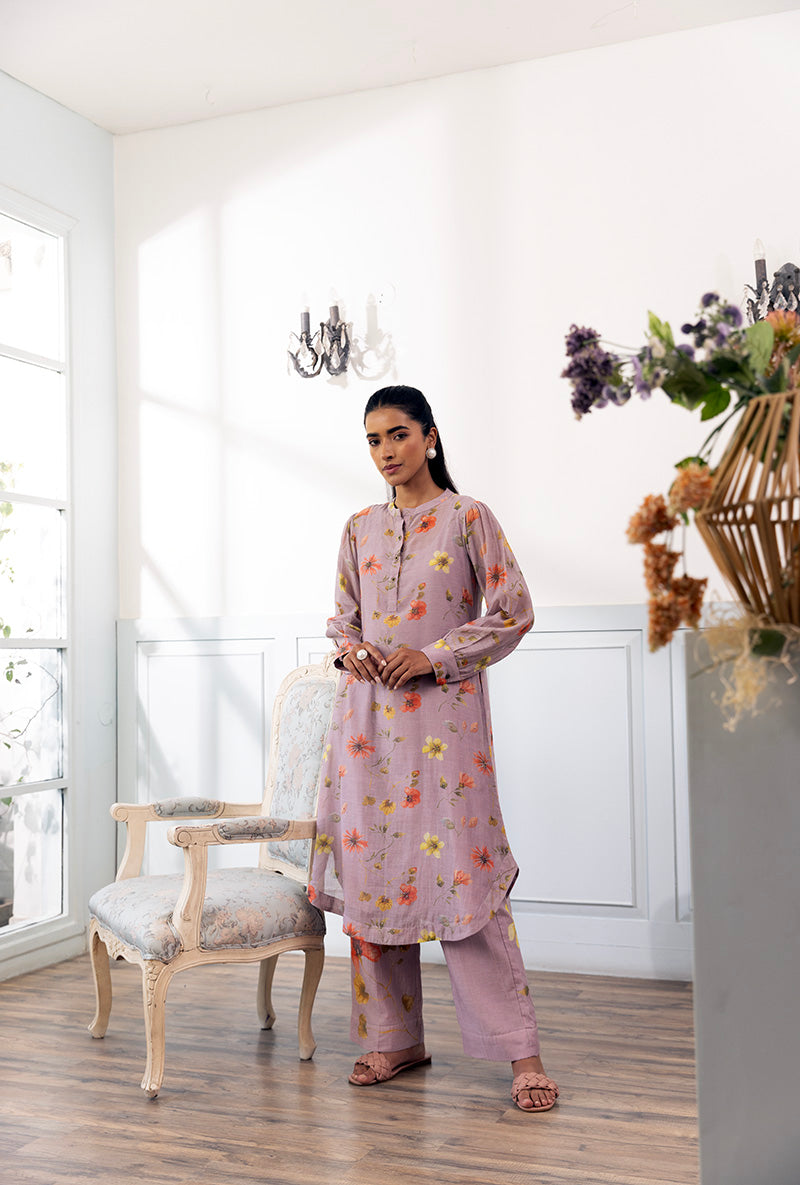 Lavender Printed Dahlia Kurta Set