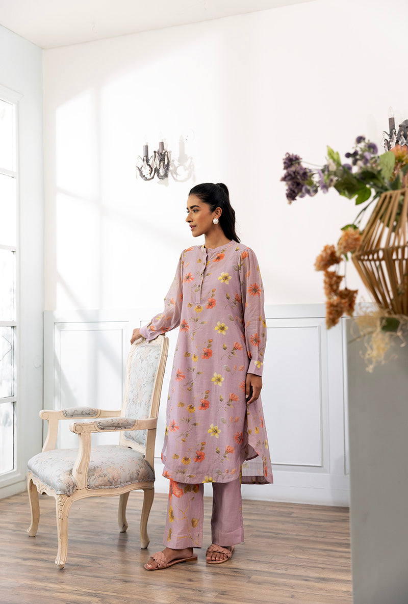 Lavender Printed Dahlia Kurta Set