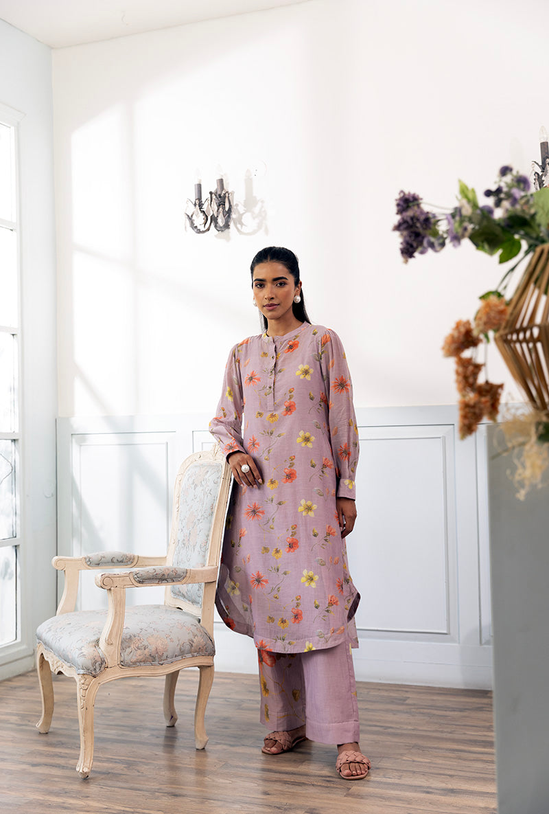 Lavender Printed Dahlia Kurta Set