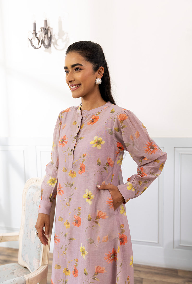 Lavender Printed Dahlia Kurta Set